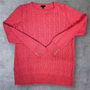 Talbots Petites LP Coral Pink Cable Knit Long Sleeve Button Cuff Sweater D65